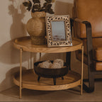 Natural Wood Veneer 2 Tier Side Table