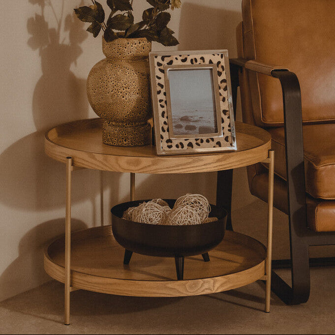 Natural Wood Veneer 2 Tier Side Table