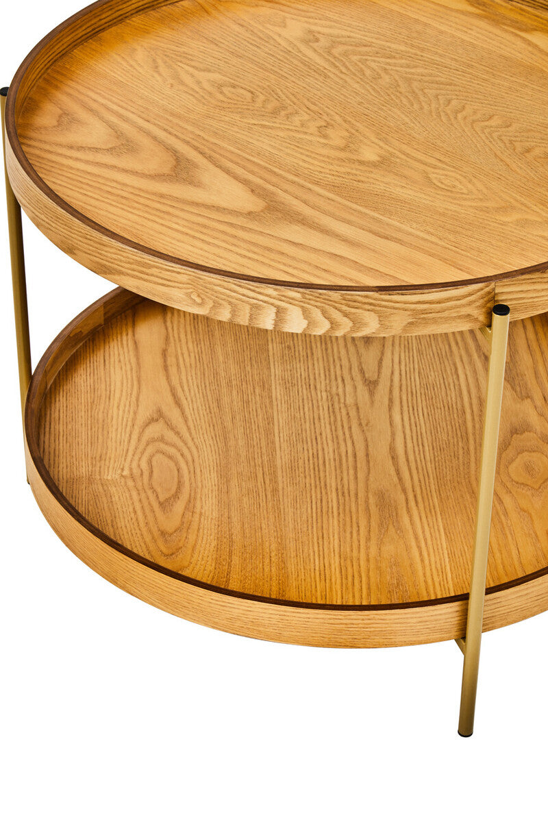 Natural Wood Veneer 2 Tier Side Table