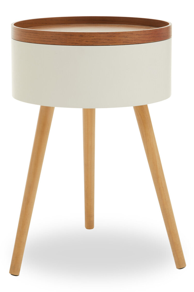 White and Natural Pine Wood and Veneer Storage Side Table