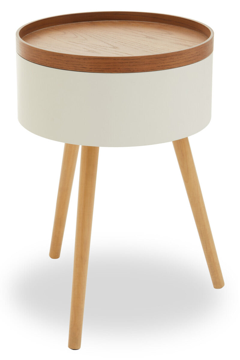 White and Natural Pine Wood and Veneer Storage Side Table