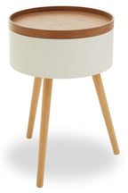 White and Natural Pine Wood and Veneer Storage Side Table
