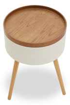 White and Natural Pine Wood and Veneer Storage Side Table