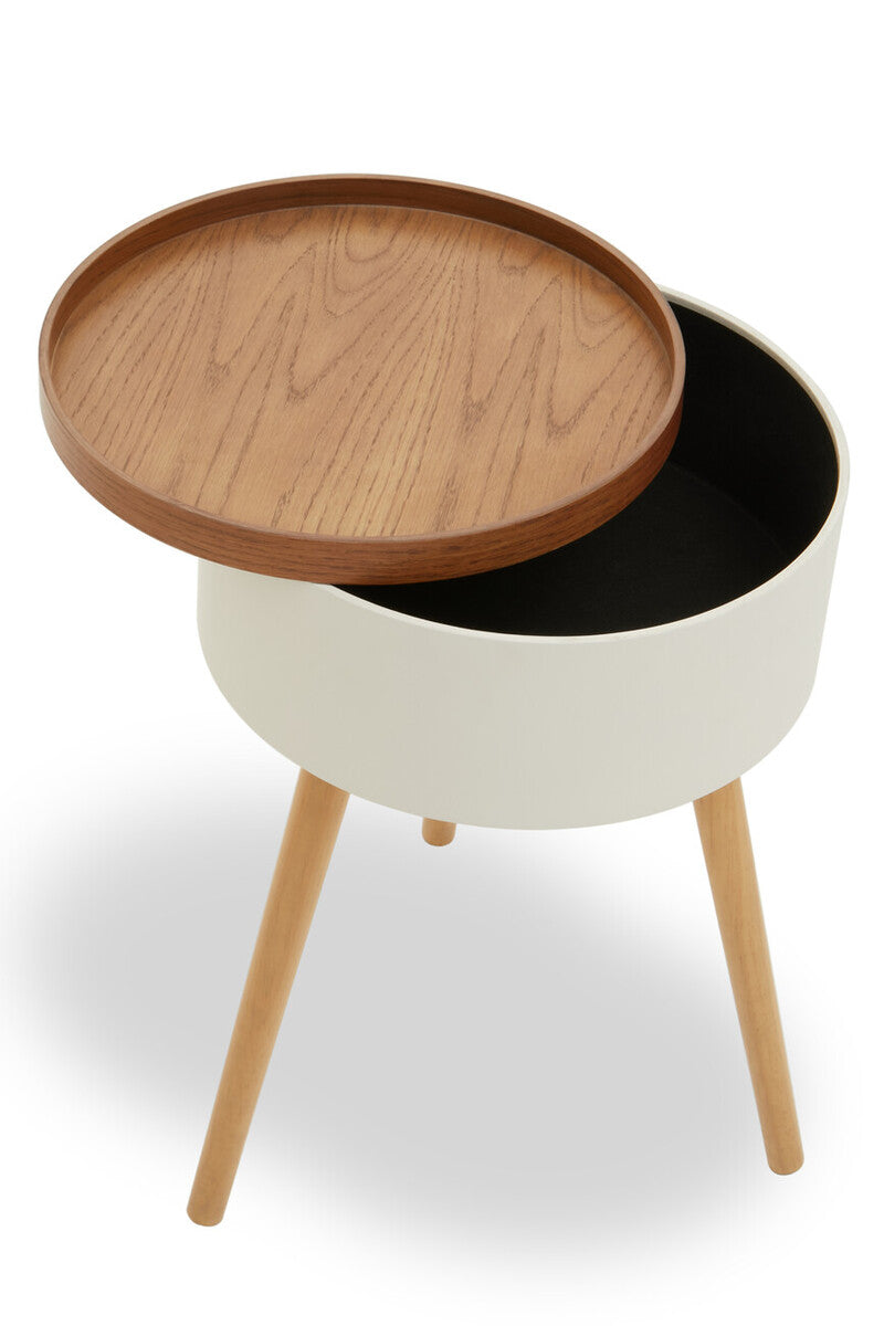 White and Natural Pine Wood and Veneer Storage Side Table