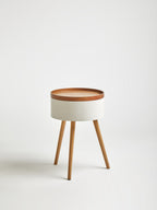 White and Natural Pine Wood and Veneer Storage Side Table