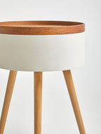 White and Natural Pine Wood and Veneer Storage Side Table