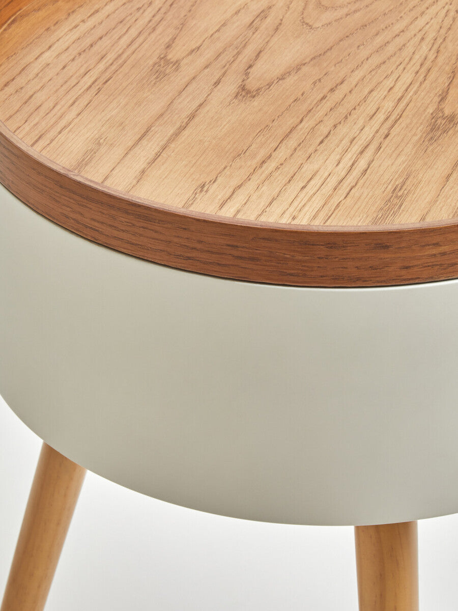 White and Natural Pine Wood and Veneer Storage Side Table