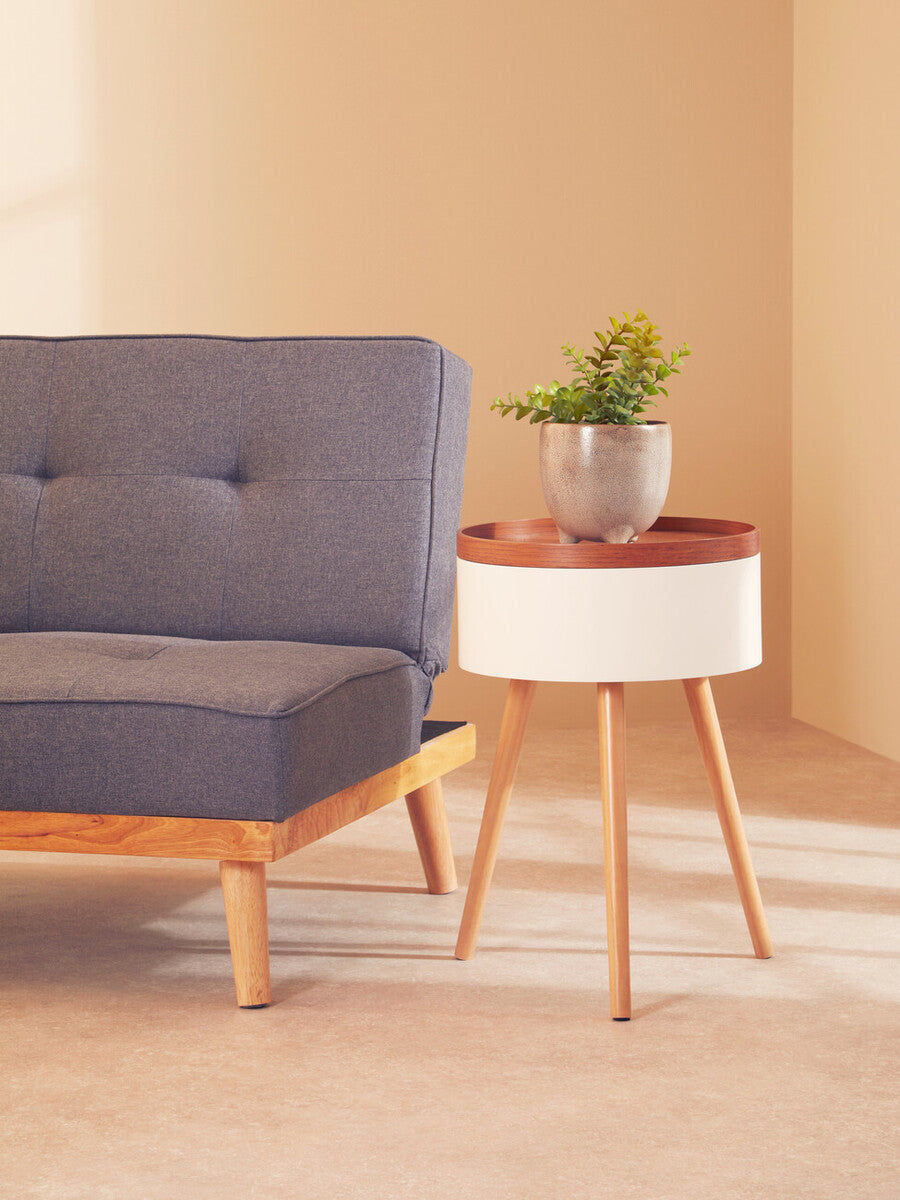 White and Natural Pine Wood and Veneer Storage Side Table