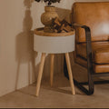 White and Natural Pine Wood and Veneer Storage Side Table