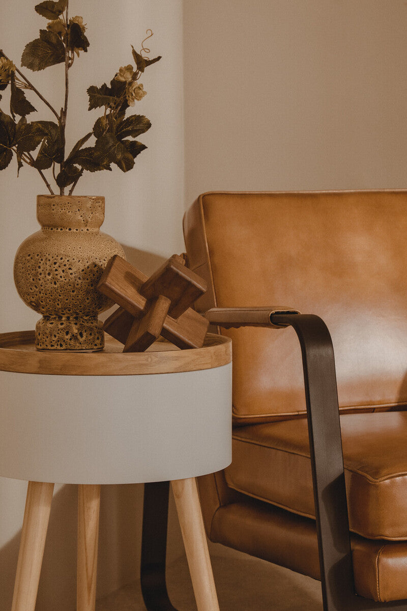 White and Natural Pine Wood and Veneer Storage Side Table