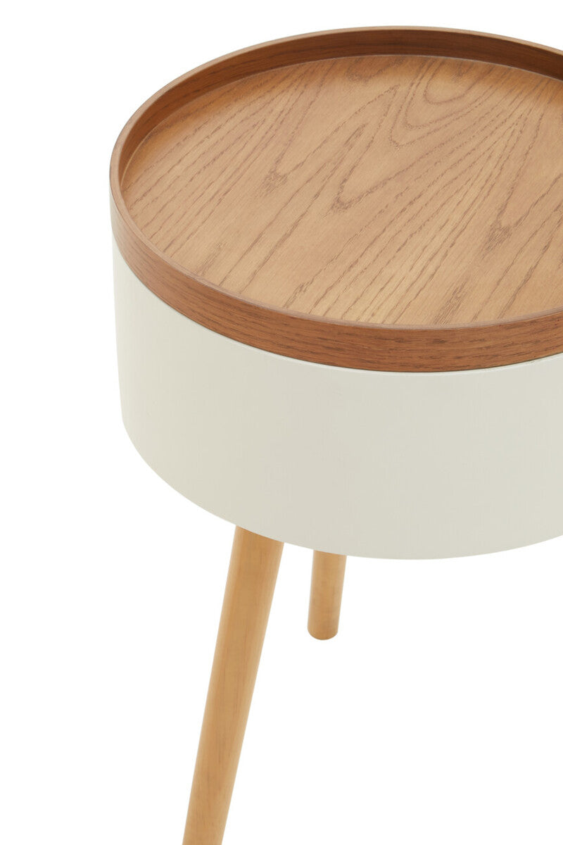 White and Natural Pine Wood and Veneer Storage Side Table