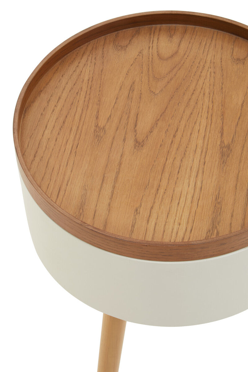 White and Natural Pine Wood and Veneer Storage Side Table