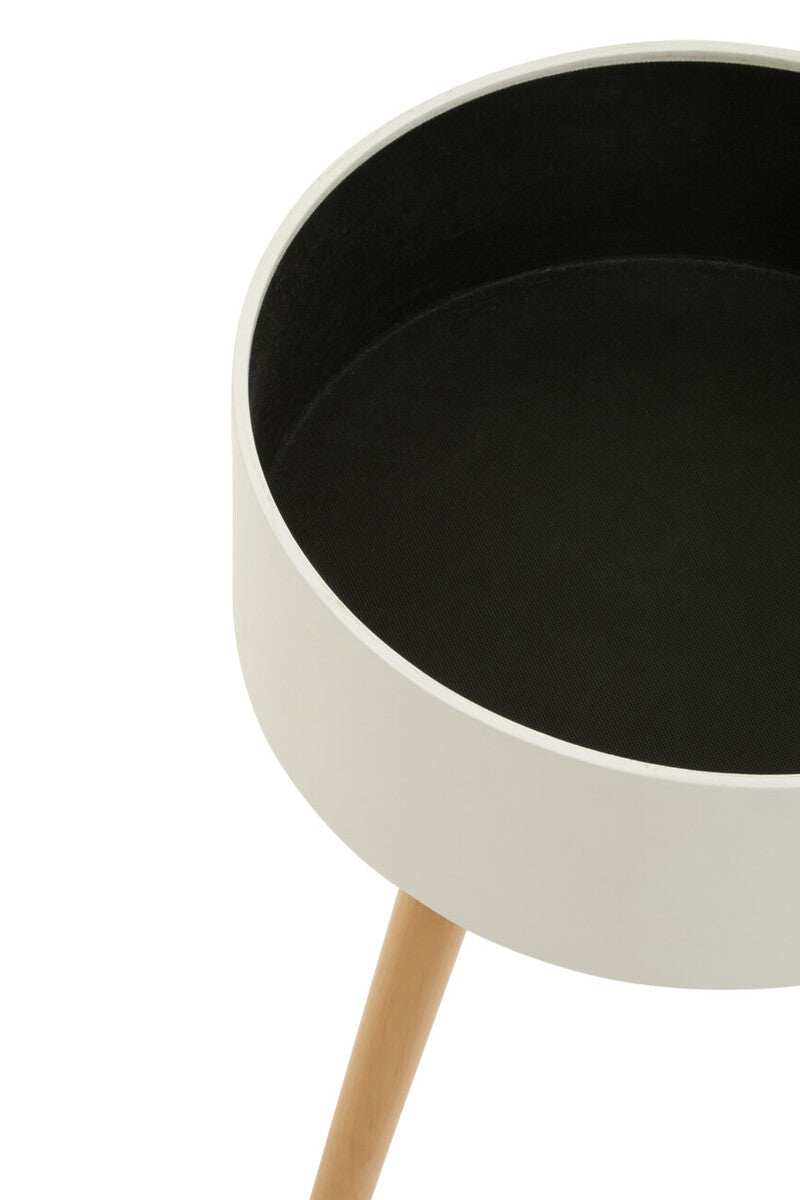 White and Natural Pine Wood and Veneer Storage Side Table