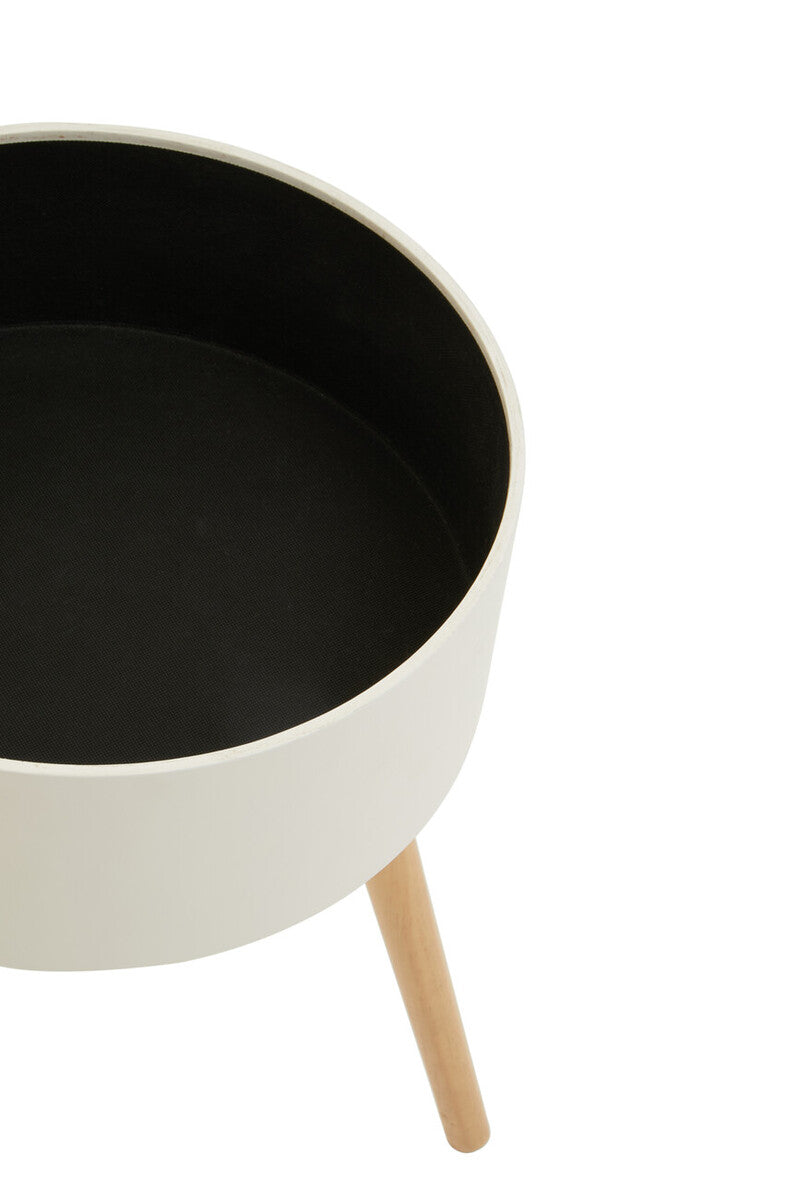 White and Natural Pine Wood and Veneer Storage Side Table
