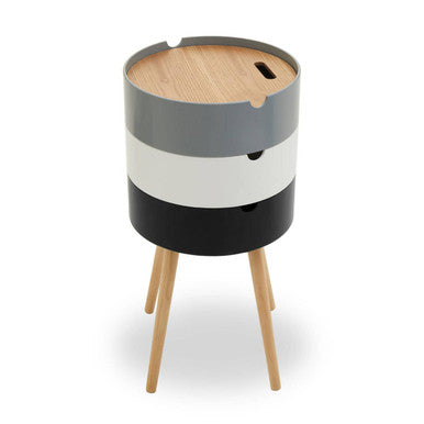 White and Grey Pine Wood and Veneer 3 Tier Storage Side Table
