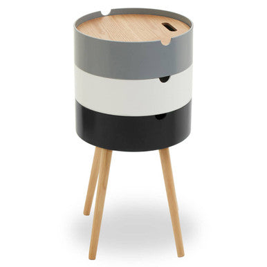 White and Grey Pine Wood and Veneer 3 Tier Storage Side Table