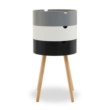 White and Grey Pine Wood and Veneer 3 Tier Storage Side Table