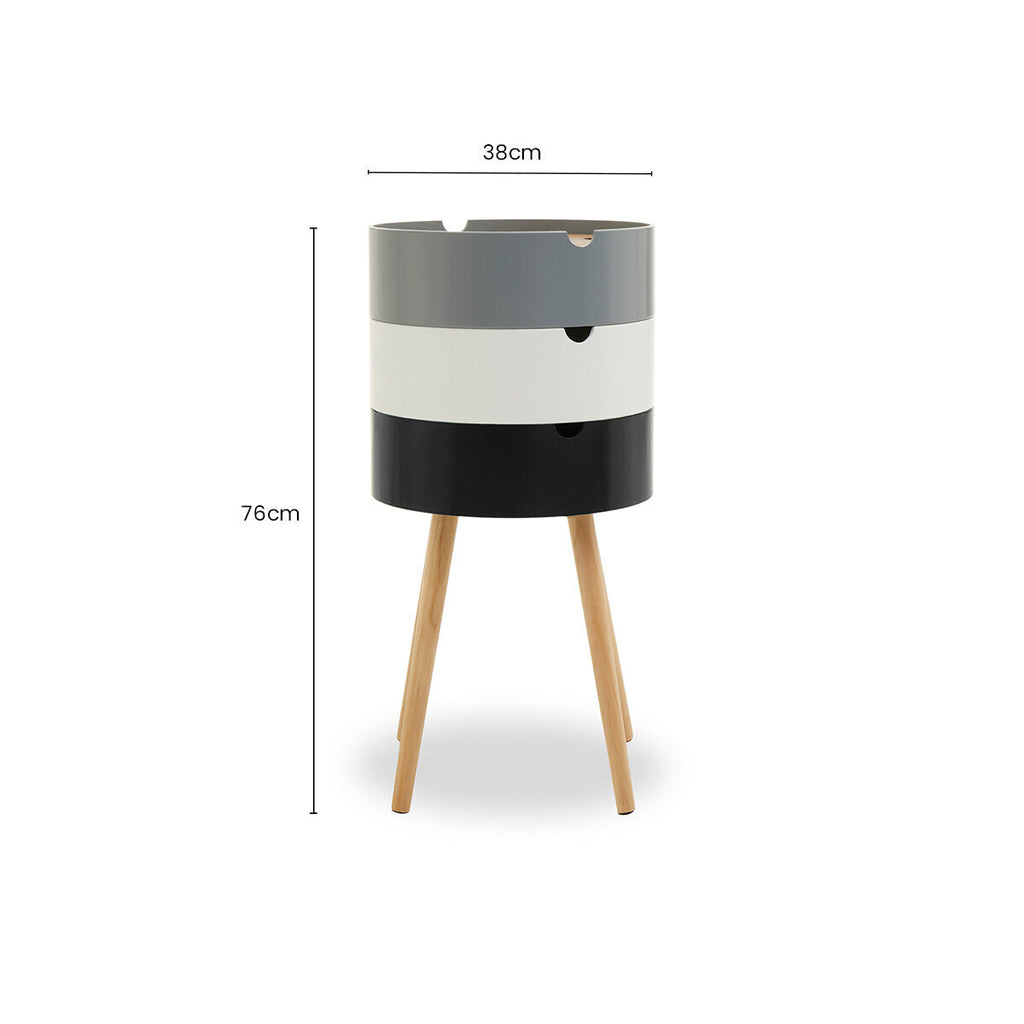 White and Grey Pine Wood and Veneer 3 Tier Storage Side Table