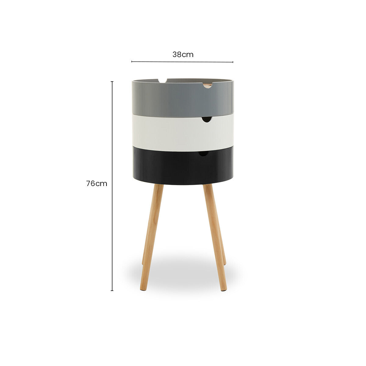 White and Grey Pine Wood and Veneer 3 Tier Storage Side Table