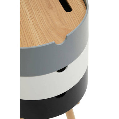 White and Grey Pine Wood and Veneer 3 Tier Storage Side Table