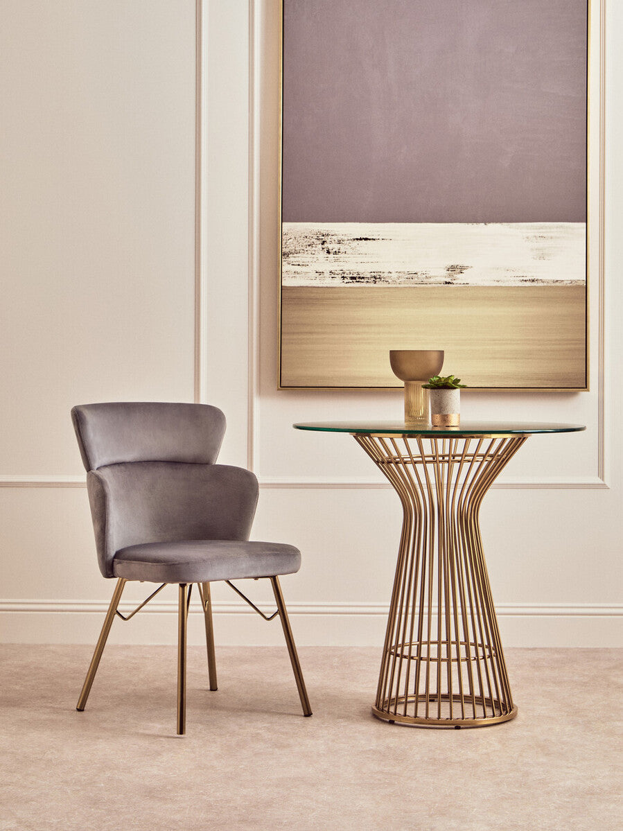 Grey Velvet Chair with Metal Base