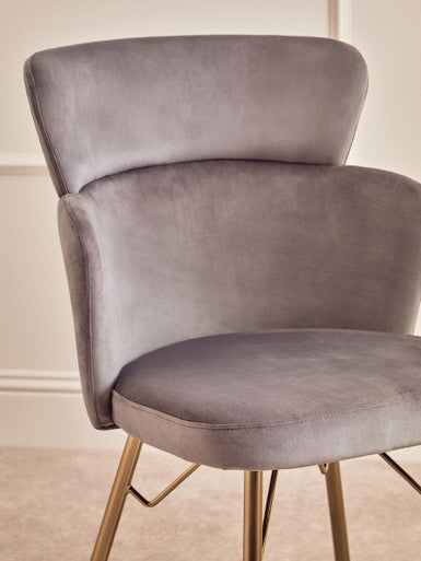 Grey Velvet Chair with Metal Base