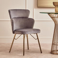 Grey Velvet Chair with Metal Base