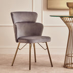 Grey Velvet Chair with Metal Base