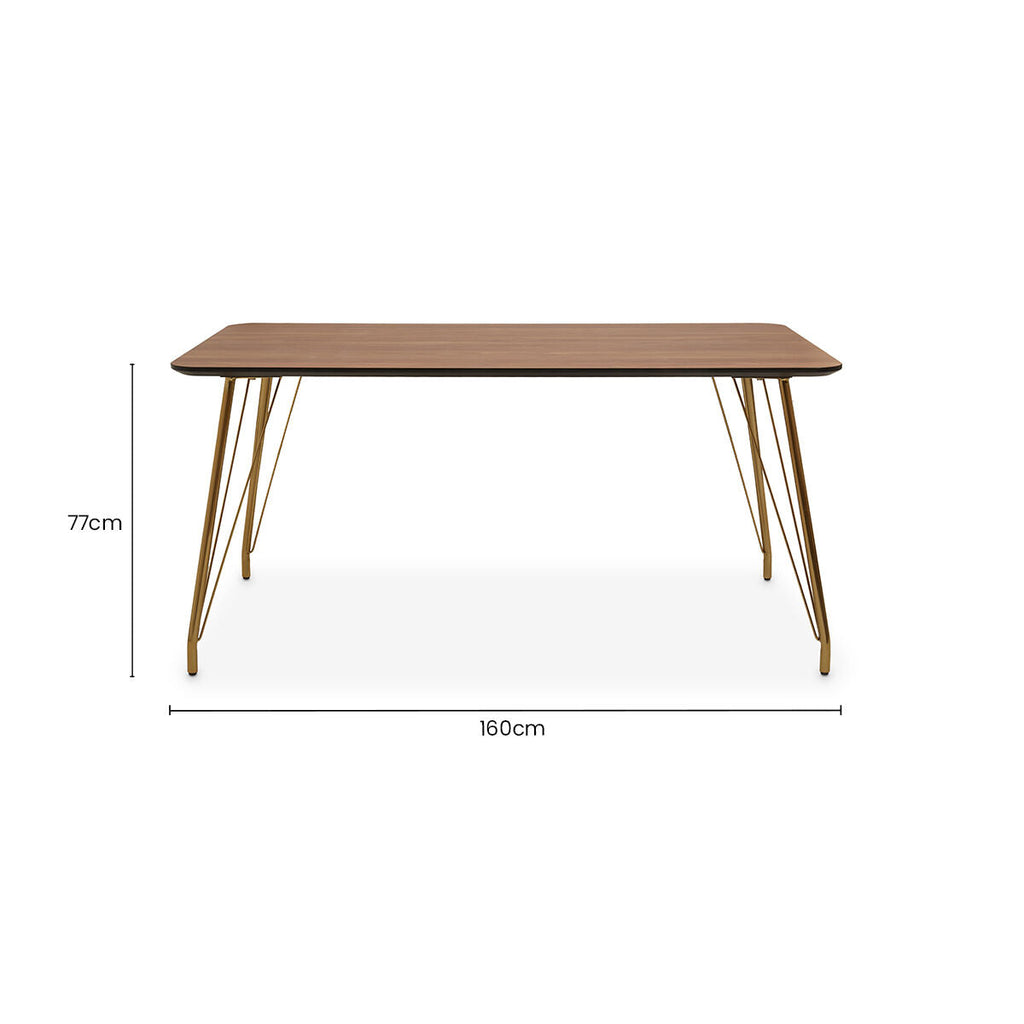 Natural Wood Effect Dining Table with Gold Finish Legs