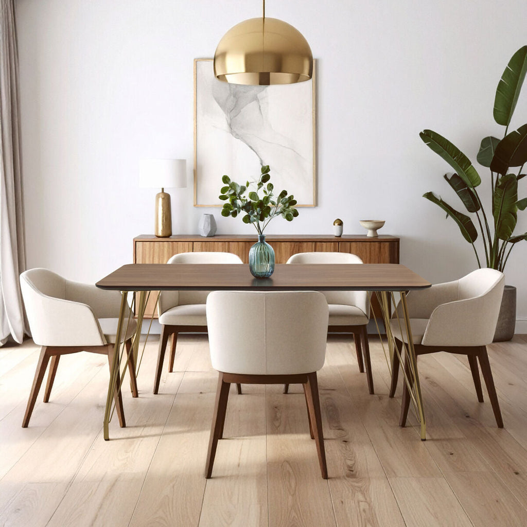 Natural Wood Effect Dining Table with Gold Finish Legs