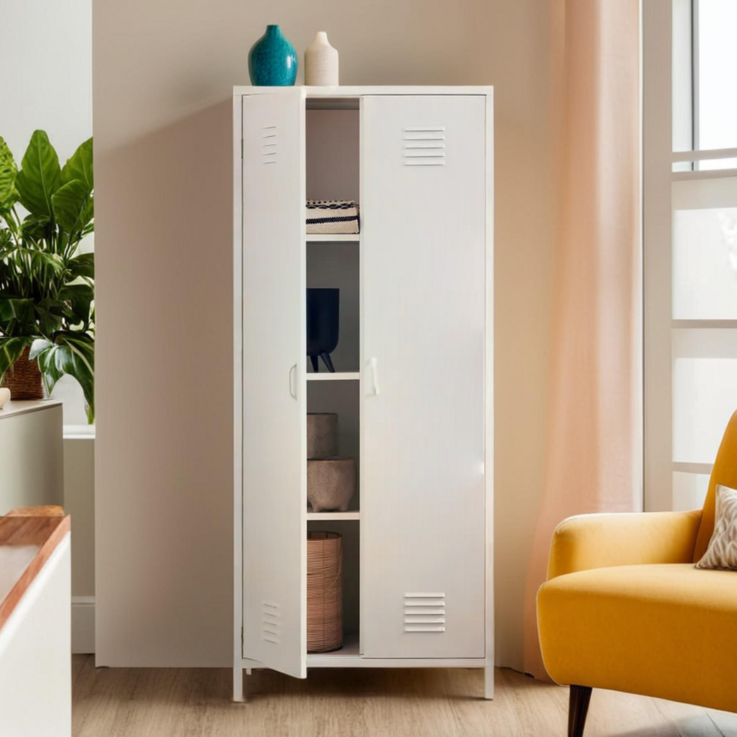 White Metal Two Door Locker Style Wardrobe