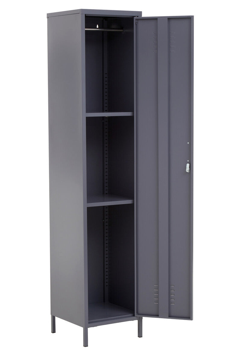 Grey Metal One Door Locker Style Tall Cabinet