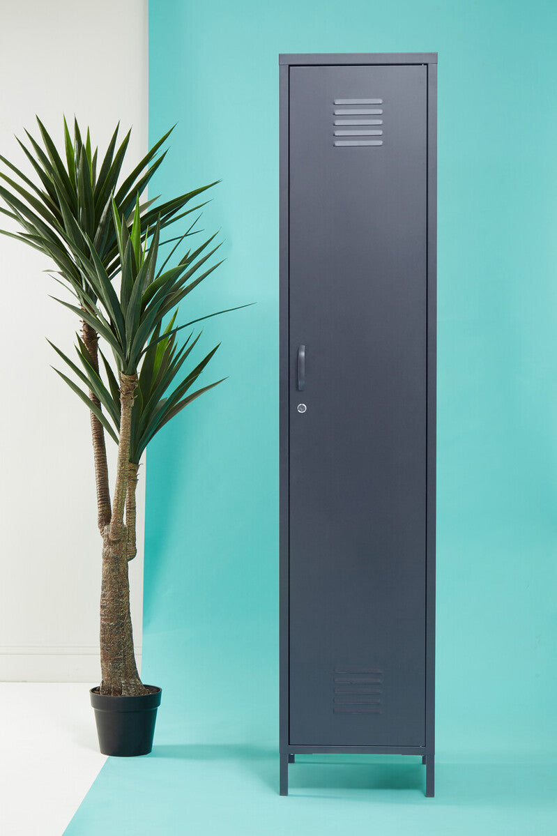 Grey Metal One Door Locker Style Tall Cabinet