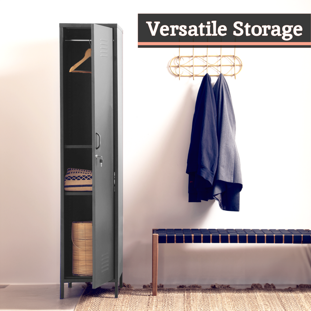 Grey Metal One Door Locker Style Tall Cabinet