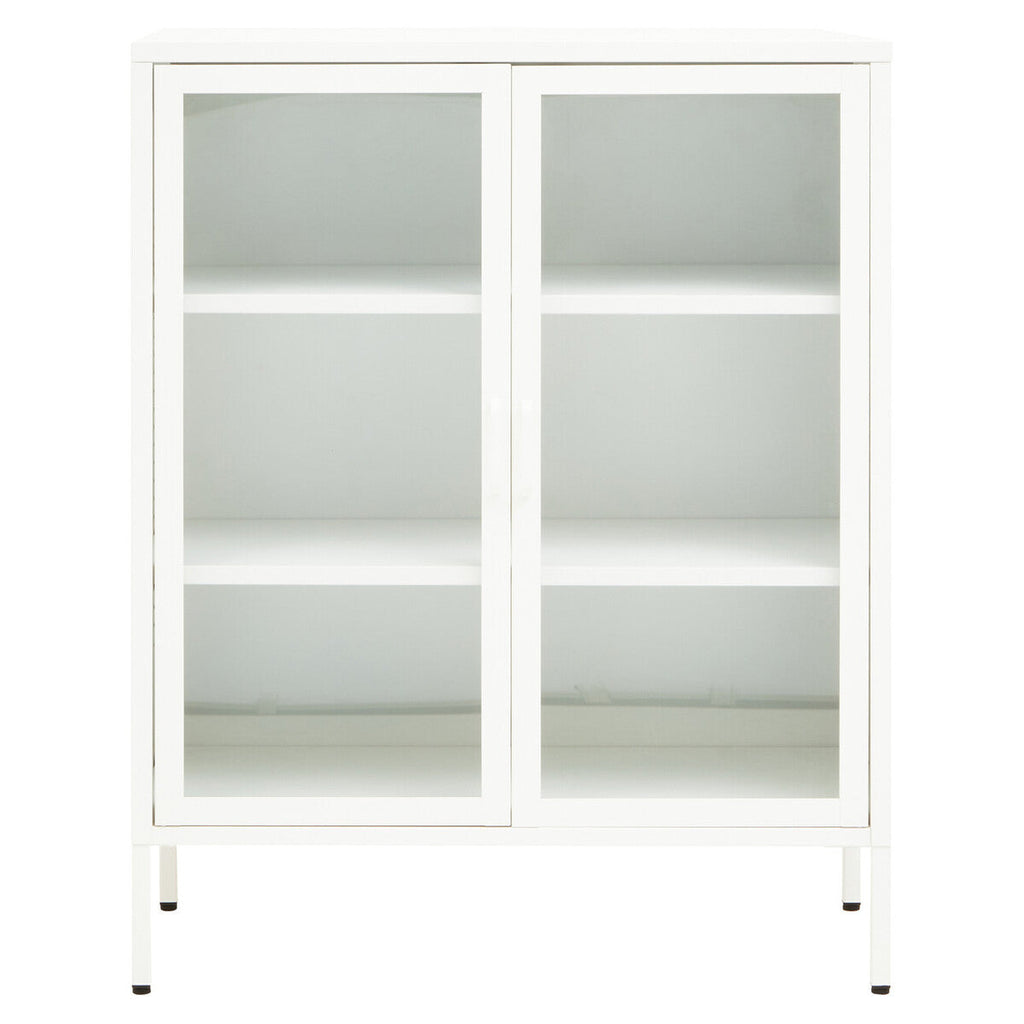 White Metal 2 Door Cabinet with Glass Doors