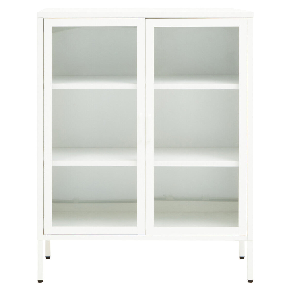 White Metal 2 Door Cabinet with Glass Doors