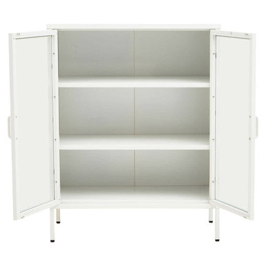 White Metal 2 Door Cabinet with Glass Doors