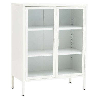 White Metal 2 Door Cabinet with Glass Doors