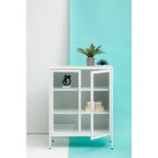 White Metal 2 Door Cabinet with Glass Doors