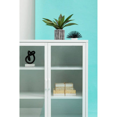 White Metal 2 Door Cabinet with Glass Doors