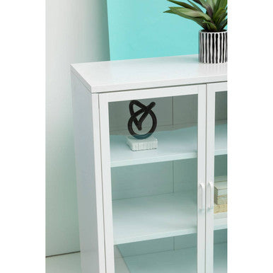 White Metal 2 Door Cabinet with Glass Doors
