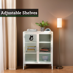 White Metal 2 Door Cabinet with Glass Doors