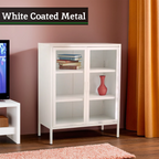 White Metal 2 Door Cabinet with Glass Doors