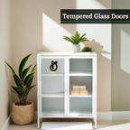 White Metal 2 Door Cabinet with Glass Doors