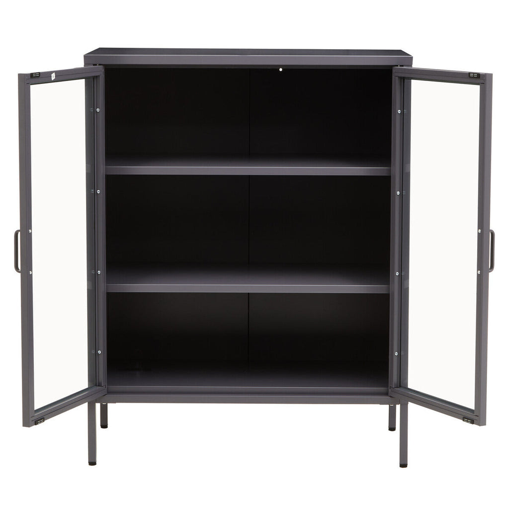 Grey Metal 2 Door Cabinet with Glass Doors