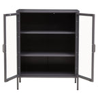 Grey Metal 2 Door Cabinet with Glass Doors