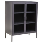 Grey Metal 2 Door Cabinet with Glass Doors