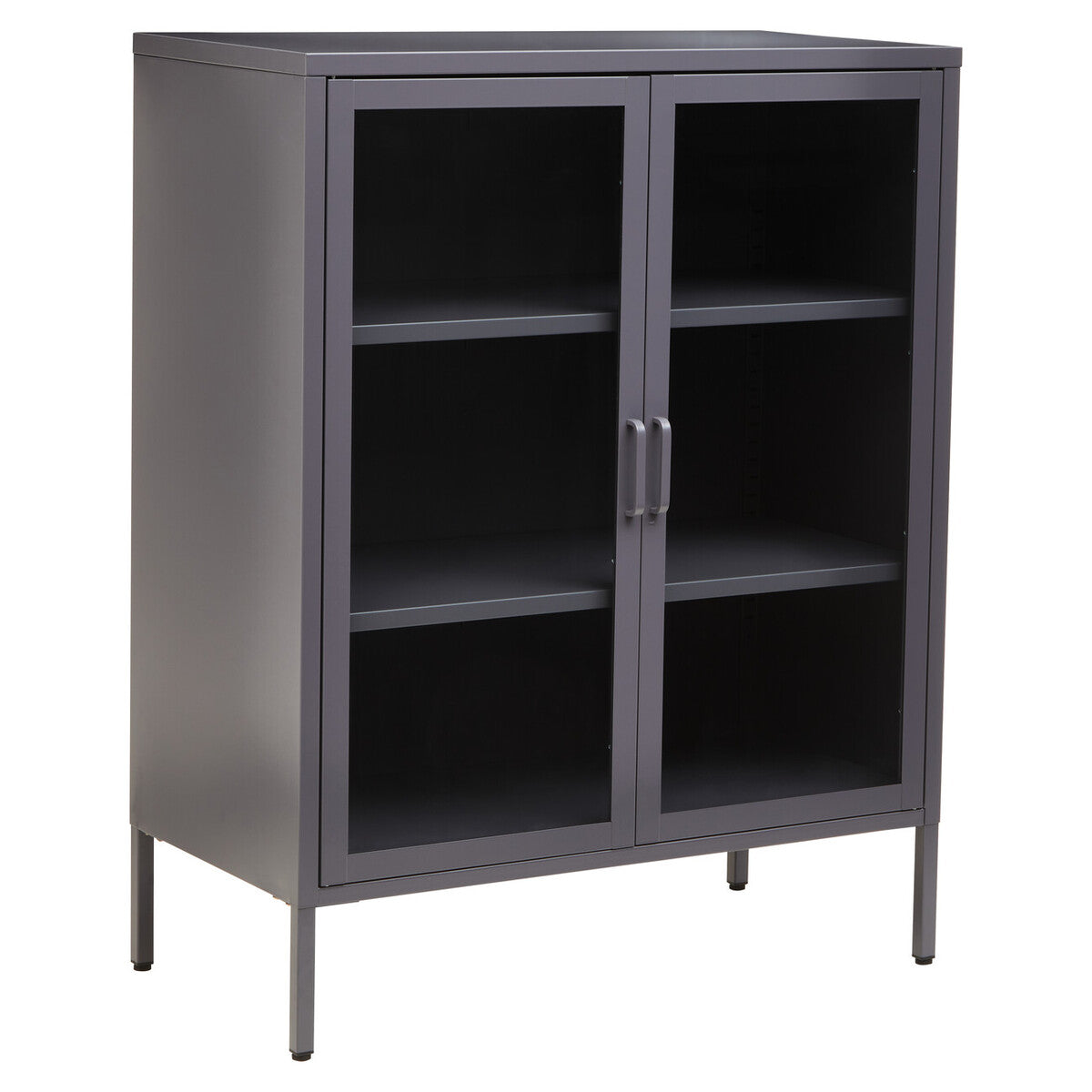 Grey Metal 2 Door Cabinet with Glass Doors