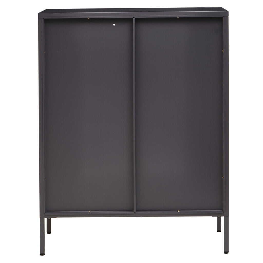 Grey Metal 2 Door Cabinet with Glass Doors