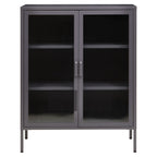Grey Metal 2 Door Cabinet with Glass Doors
